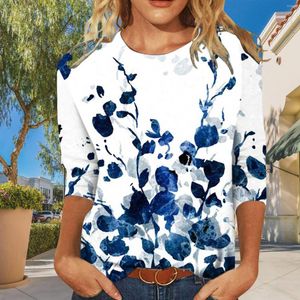 Women's Polos Women Retro Printing Short Sleeve Three Quarter Crewneck Top Ideal Gifts For Girls Ladies NIN668