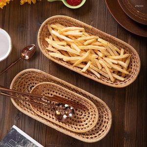 Plates Hand-woven Rattan Oval Snack Plate Serving For French Fries Bread Dinner Party Decoration Trays Desktop Sundry Storage