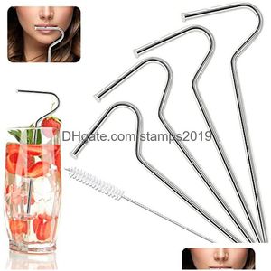 Drinking Straws Antiwrinkle St Reusable Stainless Steel Anti Wrinkle Flute Style Design For Engaging Lips Avoid Rubbing Off Drop Del Dh9Kt