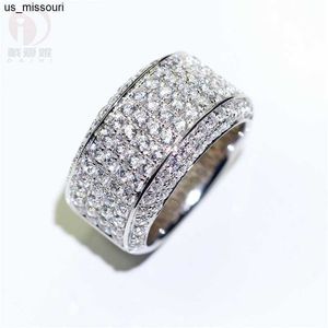 バンドリング高級 18 ホワイトゴールドクラシックカップル結婚式男性リングホワイトシャイニー 3 ct ダイヤモンド男性婚約パーティーファインジュエリー J0522