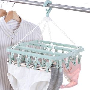 Hangers Plastic Folding Clothes Hanger Towels Socks Bras Underwear Drying Rack With 32 Clips Space Saving Closet Organizer Tools KI