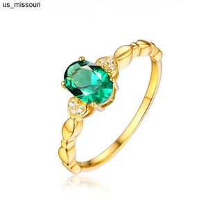 Band Rings Real 14k Gold Jewelry for Women Natural Emerald Genuine Emerald Diamond Rings for Women Wedding Anniversary Jewelry J230522