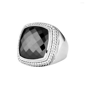 Cluster Rings Jade Angel Design Brand Solid 925 Sterling Silver Luxury Jewelry 20MM Blue Topaz Black Onyx Ring For Women Women's Wedding