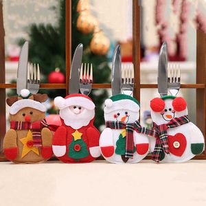 Christmas Decorations 8pcs Tableware Holder bag Christmas 2020 Snowman Christmas Decorations home decoration accessories Kitchen Tableware Holder bag