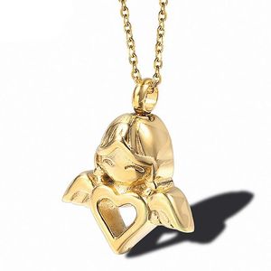 Collane con ciondolo Collana cremazione angelo d'oro a forma di cuore Urna per ceneri per bambini da donna in acciaio inossidabile