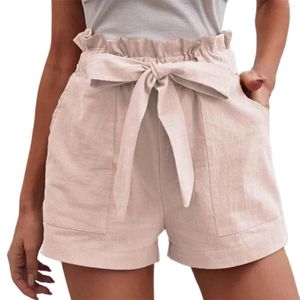 Women's Shorts Pure Comfy Lace Up Ruffle Elastic Waist Women Cotton And Linen Wide Leg Home Short Pajamas Set Summer Clothing