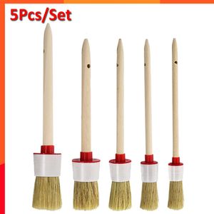 New 5Pcs/Set Car Detailing Brush Wood Handle Brushes For Car Wheel Rim Dashboard Gap Cleaning Detail Brush For Car Air Vent Trim