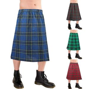 Byxor herr kilt traditionell rutig bälte veckad bilateral kedja brun gotisk punk skotska tartan byxor kjolar