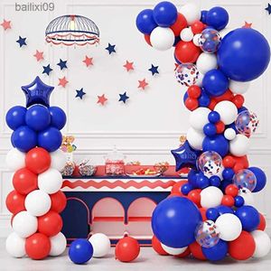 Party Decoration 145st Red White and Blue Balloon Garland Arch Kit for Nautical Party Baseball Party 4: e juli Independent Day Decorations T230522