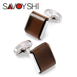 SAVOYSHI Gemelli da camicia per uomo Gemelli in pietra marrone quadrato di alta qualità Gioielli di marca Regalo speciale Incisione gratuita Nome