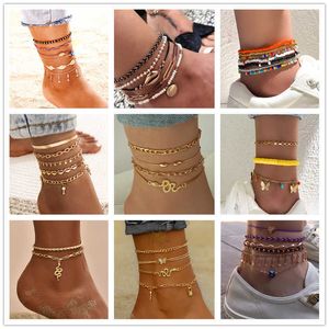 anklets 1セットボヘミアスタイル8チェーンアンクルフォー女性サマーオーシャンベアフットビーチレッグチェーンブレスレット女性ジュエリーギフトフットアクセサリーG220519