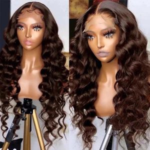 Chocolate Brown Loose Deep Wave Synthetic Hair Curly Lace Front For Black Women Glueless Fiber Cosplay