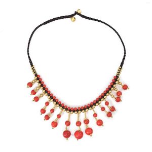 Chains Bohemian Ethnic Red Turquoise Beads Bells Tassel Choker Necklace For Women Tribal Bride Wedding Neck Chain Collares Jewelry