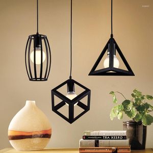 Pendant Lamps Retro Dining Parlor Studio Restaurant Bar Indoor Decoration LED Lamp Geometric Black Antique Wrought Iron Chandelier Lighting