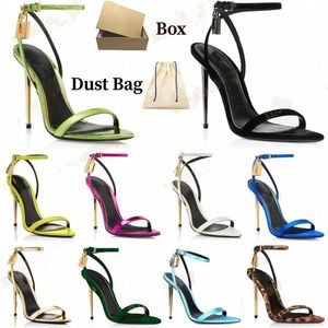 24S Elegant Brand Women Shoes Padlock Pointy Naked Sandals Shoes Hardware Lock and key Woman Metal Stiletto Heel Party Dress Wedding high heels box