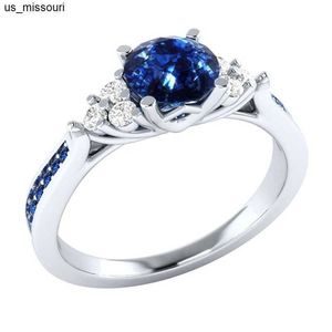 Bandringe Echter natürlicher Sri Lanka Saphir S925 Sterling Silber Ring Geburtsstein Verlobungsdesign Ring Damen Blauer Edelstein Modering J230522