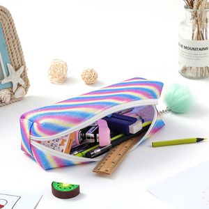 Saco de lápis de tamanho grande para estudantes usam caixa de lápis Rainbow Glitter Pó de moda simples Estilo simples Armazenamento mínimo Design exclusivo caixa de lápis colorida insa Ba037 e23