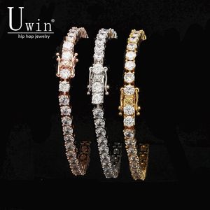 Bangle UWIN 1 Row Rose Gold Zircon Tennis Chains Pulseira Cor de Ouro Cor Cobre Iced Out CZ Chain Hip Hop Jóias Presente Drop Shipping