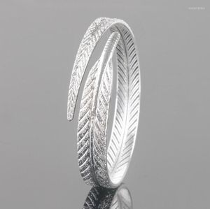 Bangle Unique Women Silver Leaf Bangles Open Cuff Bracelets & Fine Jewelry Pulseras Wholesale