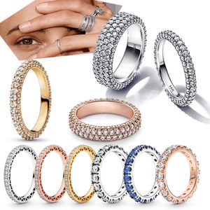 2023 Novo 925 Sterling Silver Pandora Ring the Glittering Ring Anel Feminino Jóias Acessórios de Moda