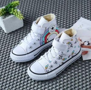 Ins Fashion Children Canvas Shoes Cartoon Sneakers Rainbow for Girls Crout Kids Flats 0204 2111022011351