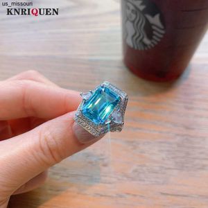 Band Rings Retro 1014mm Aquamarine Gemstone Ring for Women Lab Diamond Party Wedding Engagement Band Fine Jewelry Charms Anniversary Gift J230522