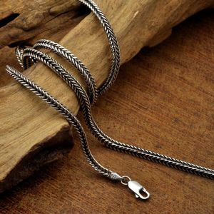 Halsband 3mm tjockt thailändskt silver retro chopin kedja män manliga halsband ren silver åldrande rävstöt väv halsband smycken gåva