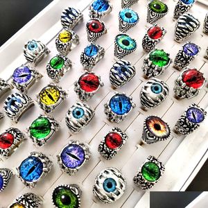 Lotti all'ingrosso di gioielli 30 pezzi Stile punk Esagerazione Demon Eye Rings Evil Eyes Ring Nightclub Gothic Biker Party Moda maschile Metallo Dhoap