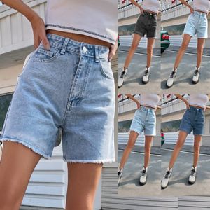 Kvinnors shorts sommarkvinnor hög midja svart denim shorts casual kvinnlig lös rak knapp jeans bermuda shorts 230520