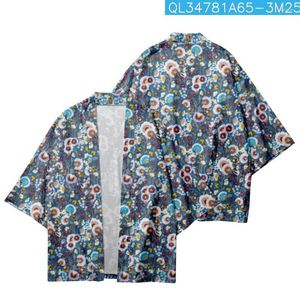 エスニック服の夏の漫画花柄の着物ビーチショーツカーディガンカジュアルカップル女性男性haori Yukata Streetwear