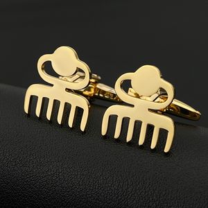 African Adinkra DUAFE Cufflinks Symbol of Female Beautiful Clean Stainless Steel Comb Icon Twins Cuff Wedding Women Men Gift