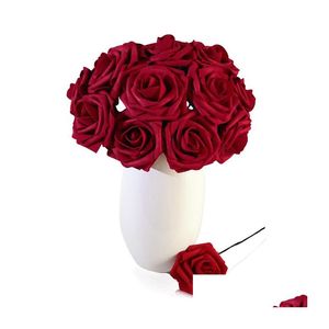 装飾的な花の花輪販売カラーフーム人工ローズw/stem diy bouquets corリストフラワーヘッドセンターピースdhiqd