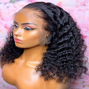 Deep Wave Spets Front Wigs HD transparenta frontal peruker för svarta kvinnor 180% densitet Deep Curly Natural Color