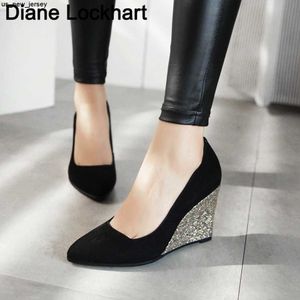 Sandals Spring New Pointed Toe Wedge Casual Shoes Women Comfortable Pumps Woman Fashion Slip On High Heels Flock Bling Shallow Female J230518 J230519 J230522