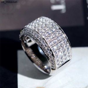 Band Rings Luxury 18 White Gold Classic Couples Wedding Male Ring White Shiny 3 Ct Diamond for Men Engagement Party Fine Jewelry J230522