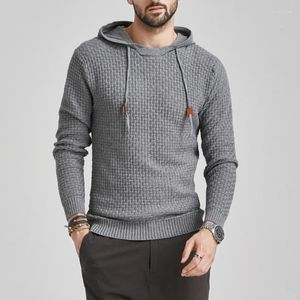 Erkek Sweaters 2023 Erkekler Kapşonlu Yün Kıyafet Sonbahar Sıcak Kış Patchwork Uzun Kollu İnce Fit Giysileri Örgü Günlük Erkek Sweater Çekme