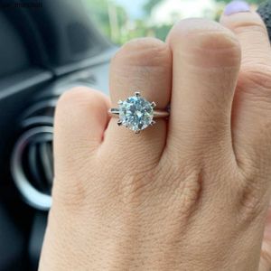 Band Rings AEAW 10ct 3ct 5ct EF Round 18K White Gold Plated 925 Silver Moissanite Ring Diamond Test Passed Jewelry Woman Girlfriend Gift J230522