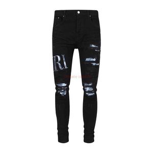 Designer Clothing Amires Jeans Denim Pants Amies New Black Tie Dyed Letter Embroidery Camo Elastic Letter Printing Classic Slim Fit Pants Jeans Distressed Ripped Sk
