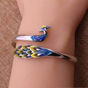 Bangle Painted Peacock Silver Bracelet S999 Sterling Silver Jewelry Women's Elegant Open Bracelet Ethnic Style Party Engagement Gift