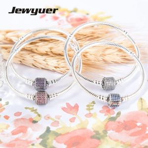 Bangle Genuine 925 Sterling Silver Snake Bracelet Moments Pave Clip Clasp fit charms beads DIY charm bracelets bangle Memnon YL026