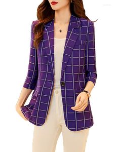 Abiti da donna Moda Donna Blazer Donna Viola Bianco Nero Scozzese Giacca Casual da donna con un bottone singolo per la primavera estiva