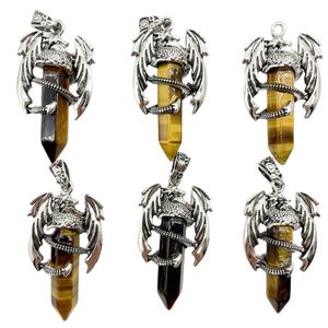 Wholesale Men's Flying Dragon Pendant Hexagonal Pillar Natural Crystal Wing Dragon Pendant Necklace Jewelry
