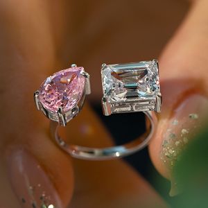 Lovers Water Drop Lab Moissanite Diamond Ring 925 prata esterlina Noivado Aliança de casamento Anéis para mulheres, homens, presente de festa