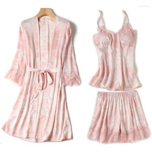 Home Abbigliamento Casual Sleep Set Homewear Stampa Flower Sleepwear 3PCS Pigiama Suit Sexy Lace Women Intimo Lingerie Pigiama