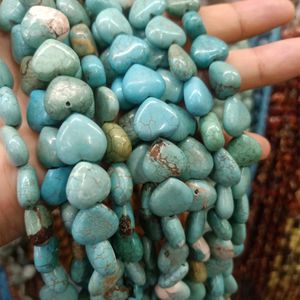 Crystal 14mm Natural Turquoises Stone Beads Heart Shape Loose Spacer Howlite Stone Beads For Jewelry Making DIY Bracelet Necklace 16''