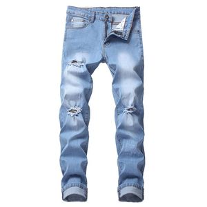 Herr jeans europeisk amerikansk stil plus storlek 28-42 rippade hål förstörda män bomull denim byxor retro coola byxor man