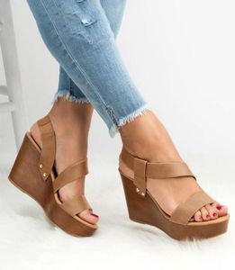 Zapatos de mujer Sandalias de cuña de plataforma casual con punta abierta Correa elástica de corcho Verano A2271079564
