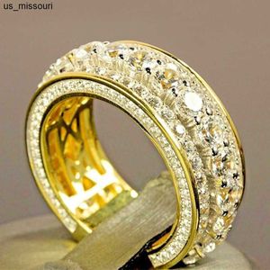 Anillos de banda 24k chapado en oro lleno de diamantes anillo redondo para mujeres hombres accesorios de fiesta de compromiso de boda regalo anillos de joyería 2021 tendencia J230522