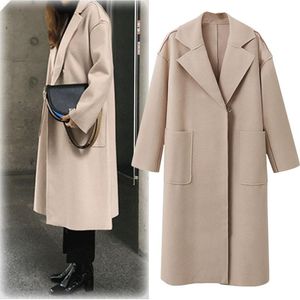 女性用ウールブレンドは、女性用のカジュアルルーズルーズロングコートとジャケットのターンダウンカラー服2023