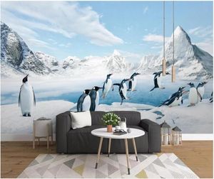 Sfondi Personalizzati Po Carta da parati 3d Pinguini antartici Ghiaccio e neve Animali Soggiorno Decorazioni per la casa Murales per pareti 3 D
